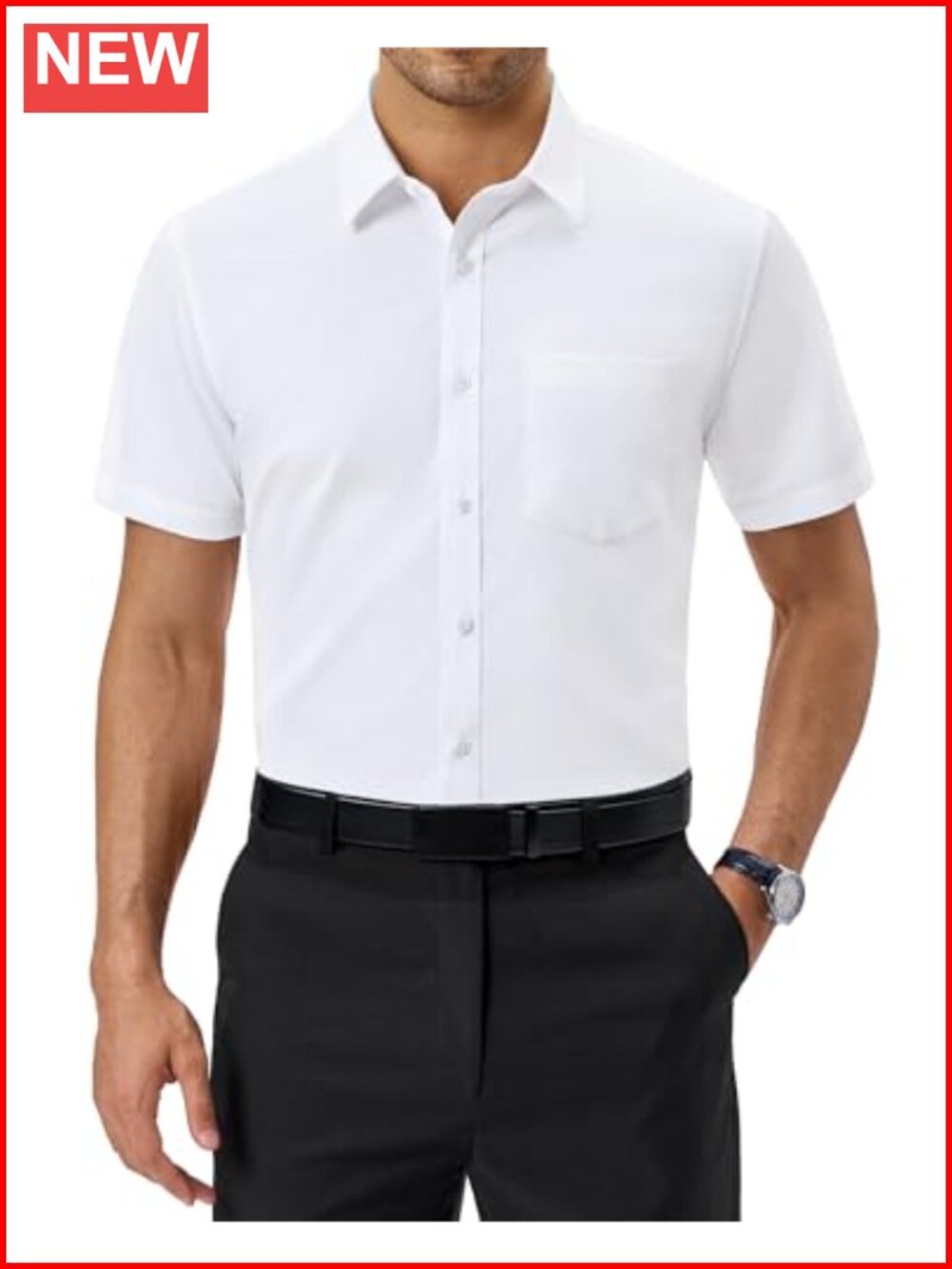 Mens Wrinkle Resistant Short Sleeve Button Down Dress Shirt Regular Fit